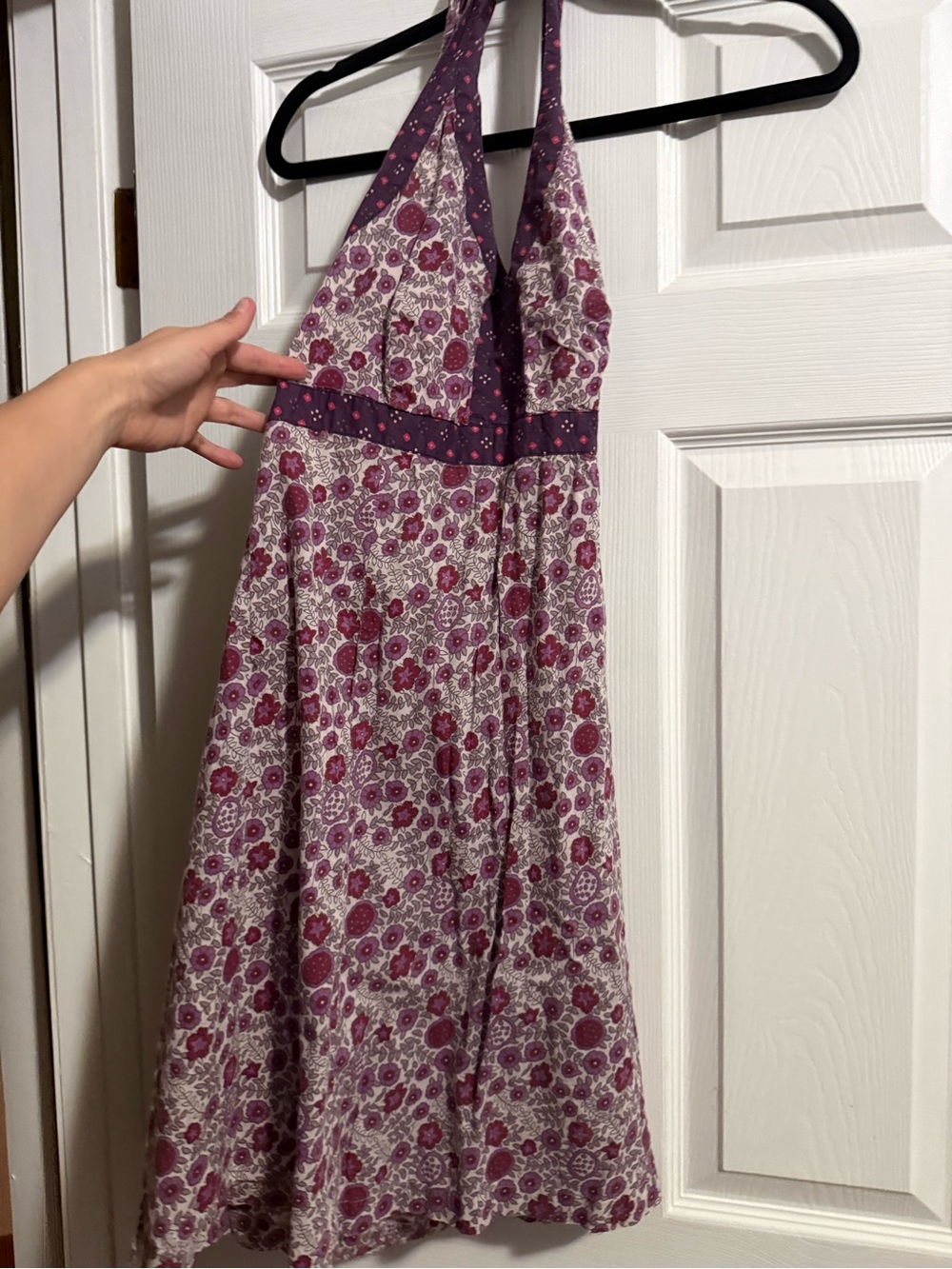 Vintage Gap Halter Dress Size 4 Purple Pink White Floral Strapless Bow Paisley